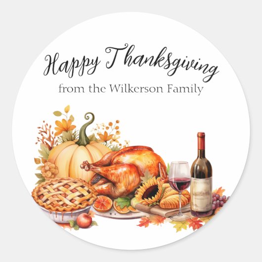Waterverf Thanksgiving-diner Ronde Sticker (Voorkant)