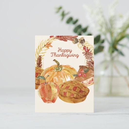 Waterverf Thanksgiving Feest Briefkaart (Staand voorkant)