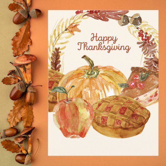 Waterverf Thanksgiving Feest Briefkaart