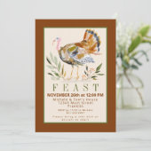 Waterverf Thanksgiving Feest Turkije Foliage Kaart (Staand voorkant)