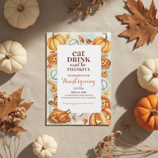 Waterverf Thanksgiving-feestuitnodiging Kaart