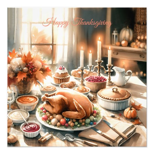Waterverf Thanksgiving Illustratie Foto Afdruk (Voorkant)