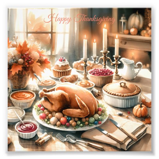 Waterverf Thanksgiving Illustratie Foto Afdruk (Voorkant)