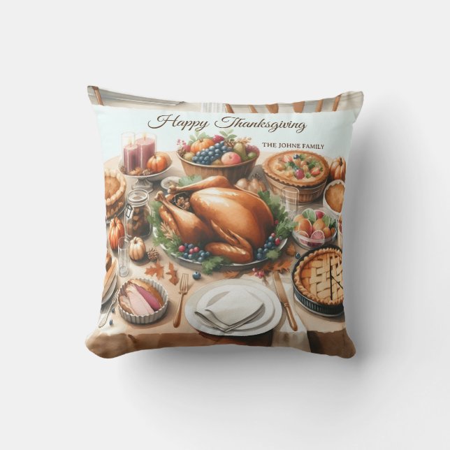 Waterverf Thanksgiving Illustratie Kussen (Voorkant)