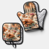 Waterverf Thanksgiving Illustratie Ovenwant & Pannenlap Set (Voorkant / Achterkant)
