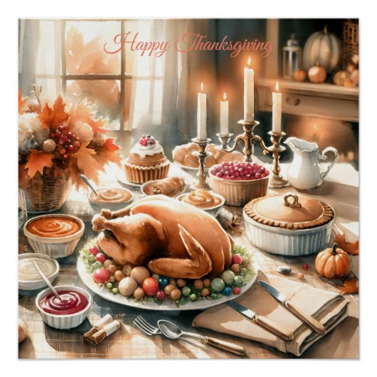 Waterverf Thanksgiving Illustratie Perfect Poster (Voorkant)