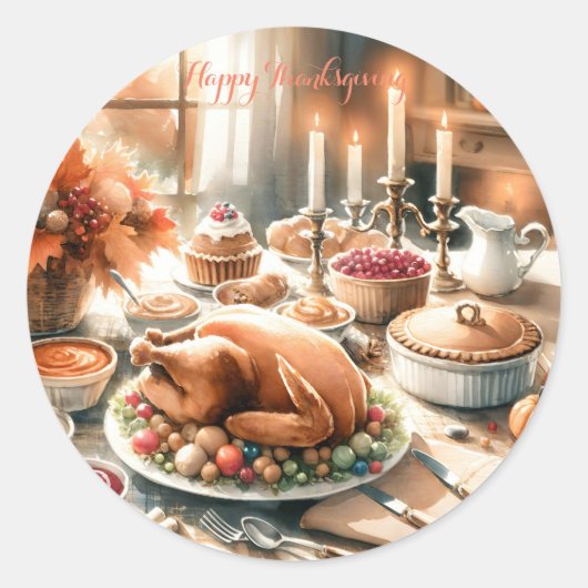 Waterverf Thanksgiving illustratie Ronde Sticker (Voorkant)