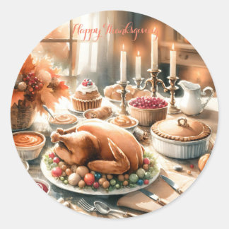 Waterverf Thanksgiving illustratie Ronde Sticker