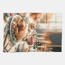 Waterverf Thanksgiving Illustratie Theedoek