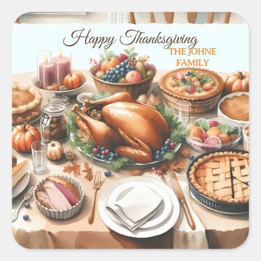 Waterverf Thanksgiving Illustratie Vierkante Sticker (Voorkant)