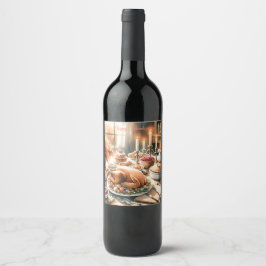 Waterverf Thanksgiving Illustratie Wijn Etiket