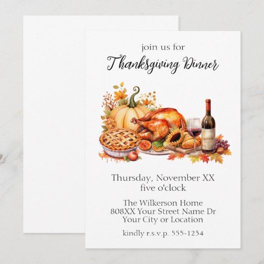 Waterverf Thanksgiving Kaart (Voorkant / Achterkant)