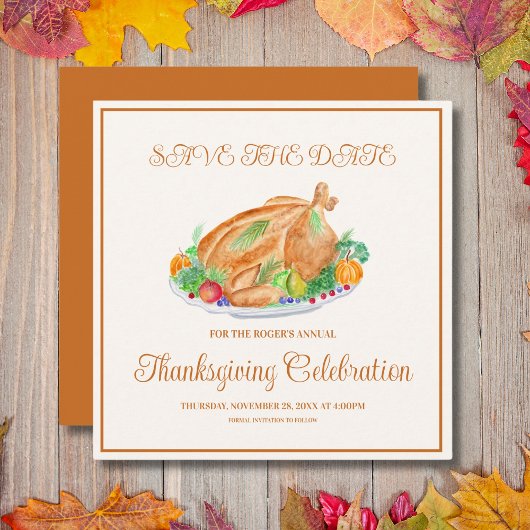 Waterverf Thanksgiving kalkoen Save The Date