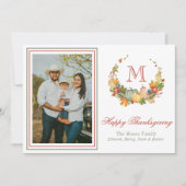 Waterverf Thanksgiving monogram krans foto Feestdagenkaart (Voorkant)