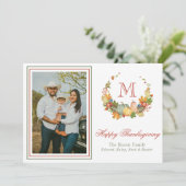 Waterverf Thanksgiving monogram krans foto Feestdagenkaart (Staand voorkant)