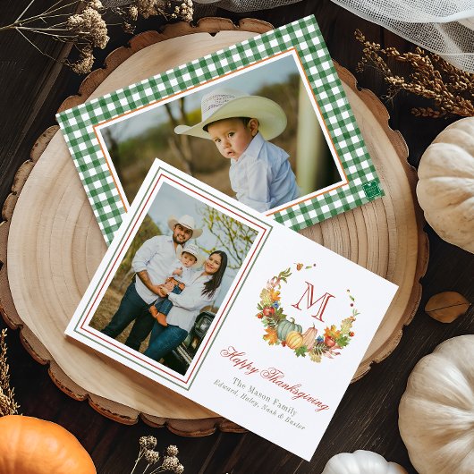 Waterverf Thanksgiving monogram krans foto Feestdagenkaart