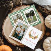 Waterverf Thanksgiving monogram krans foto Feestdagenkaart