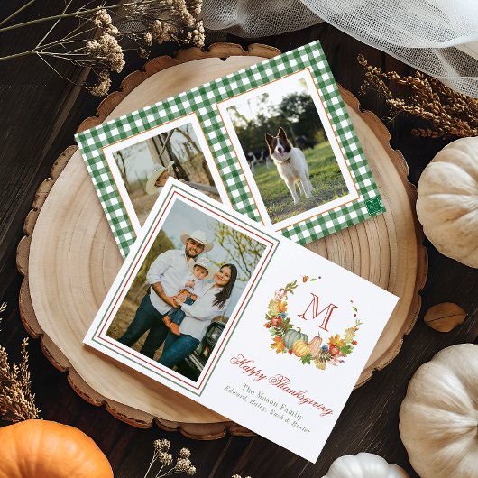 Waterverf Thanksgiving monogram krans foto Feestdagenkaart
