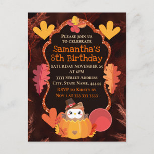 Waterverf Thanksgiving Owl en Pumpkin Birthday Briefkaart