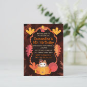 Waterverf Thanksgiving Owl en Pumpkin Birthday Briefkaart (Staand voorkant)