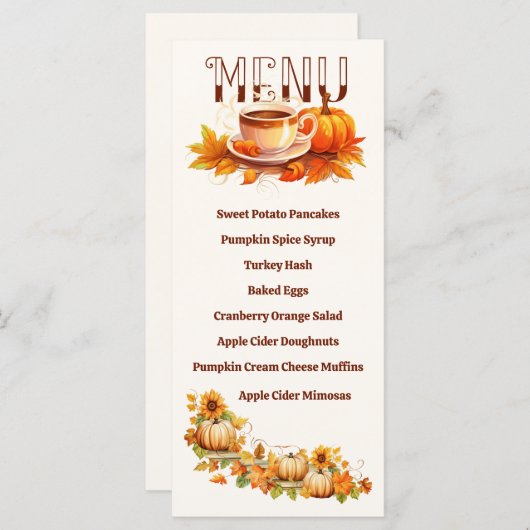 Waterverf Thanksgiving Pompoenen en Koffie Menu (Voorkant / Achterkant)