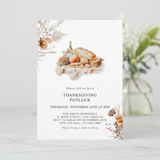 Waterverf Thanksgiving Potluck Dinner Party Kaart (Staand voorkant)
