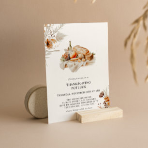 Waterverf Thanksgiving Potluck Dinner Party Kaart