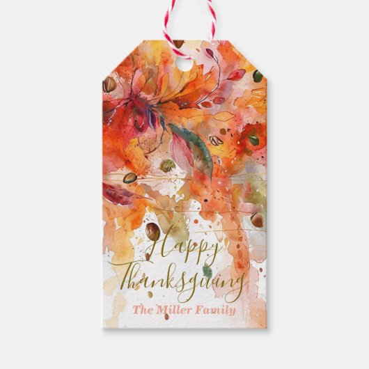 Waterverf Thanksgiving-tag herfst abstract ontwerp Cadeaulabel (Voorkant)
