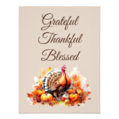 Waterverf Thanksgiving Turkije en pompoenen Foto Afdruk (Voorkant)