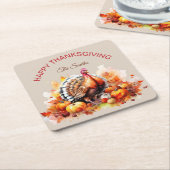 Waterverf Thanksgiving Turkije en pompoenen Kartonnen Onderzetters (Schuin)