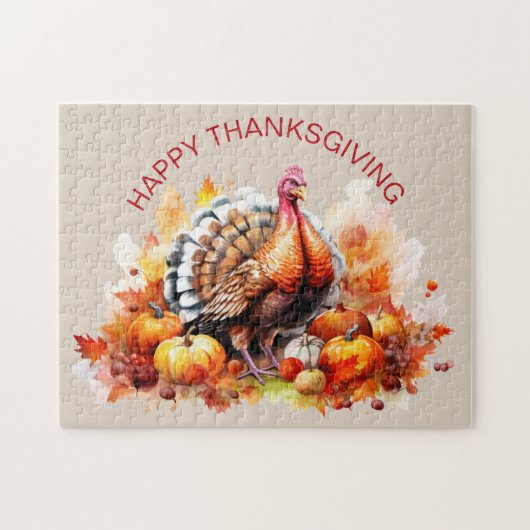 Waterverf Thanksgiving Turkije en pompoenen Legpuzzel (Horizontaal)