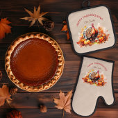 Waterverf Thanksgiving Turkije en pompoenen Ovenwant & Pannenlap Set