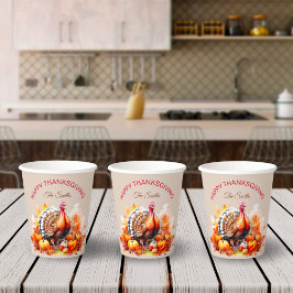 Waterverf Thanksgiving Turkije en pompoenen Papieren Bekers