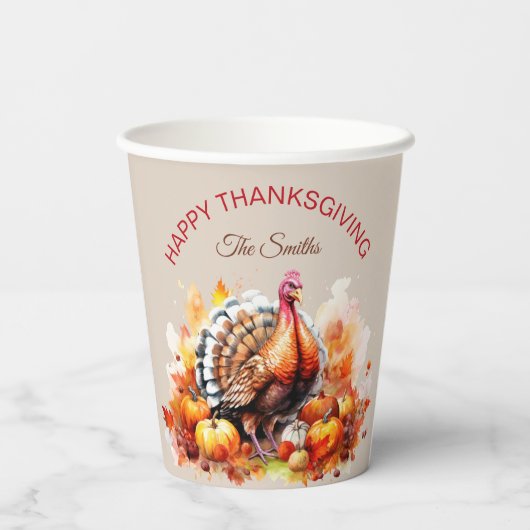 Waterverf Thanksgiving Turkije en pompoenen Papieren Bekers (Achterkant)