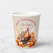 Waterverf Thanksgiving Turkije en pompoenen Papieren Bekers (Voorkant)