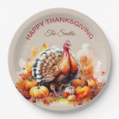 Waterverf Thanksgiving Turkije en pompoenen Papieren Bordje (Voorkant)