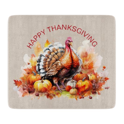 Waterverf Thanksgiving Turkije en pompoenen Snijplank (Voorkant)