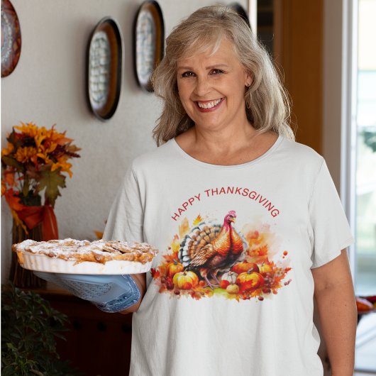 Waterverf Thanksgiving Turkije en pompoenen T-shirt
