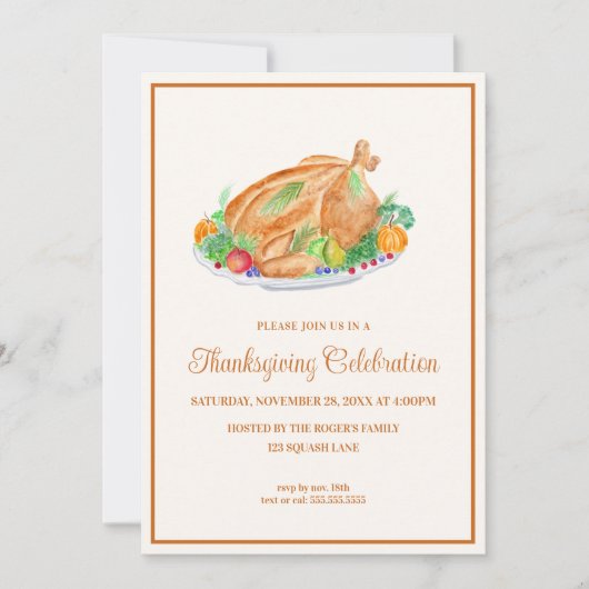 Waterverf Thanksgiving Turkije Kaart (Voorkant)