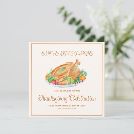 Waterverf Thanksgiving Turkije Save The Date (Staand voorkant)