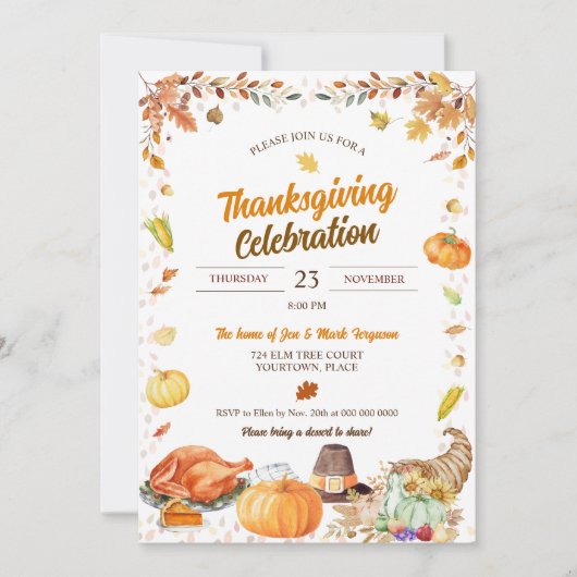 Waterverf Thanksgiving-viering Kaart (Voorkant)