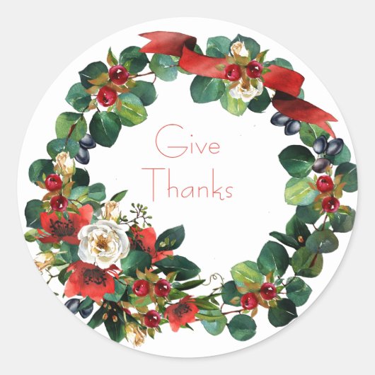 Waterverf Thanksgiving Wreath Ronde Sticker (Voorkant)