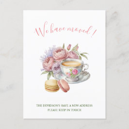 Waterverf Thee Roze Bloemen Nieuw Huis Verhuisde A Briefkaart