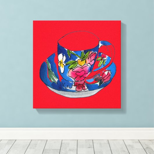  waterverf theebeker canvas afdruk (Insitu (Houten vloer))