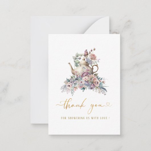 Waterverf theefeest roze goud dank u notitiekaartje (Voorkant)