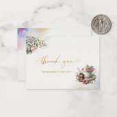 Waterverf theefeest roze goud dank u notitiekaartje (Voorkant / Achterkant in situ)