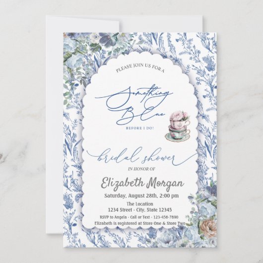 Waterverf Theekop Blauw Wildflower Vrijgezellenfee Kaart (Voorkant)