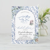 Waterverf Theekop Blauw Wildflower Vrijgezellenfee Kaart (Staand voorkant)