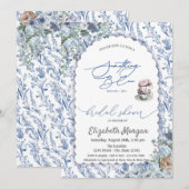 Waterverf Theekop Blauw Wildflower Vrijgezellenfee Kaart (Voorkant / Achterkant)