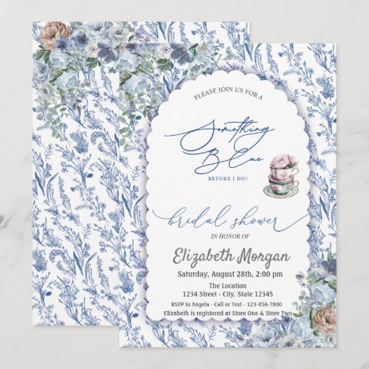 Waterverf Theekop Blauw Wildflower Vrijgezellenfee Kaart (Voorkant / Achterkant)